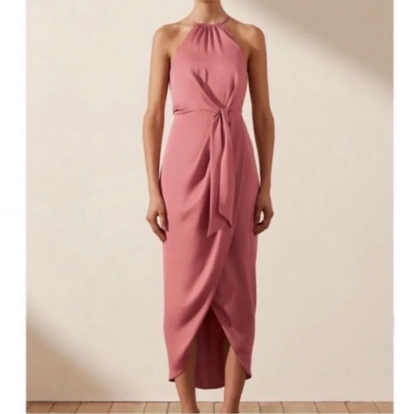 Shona Joy NEW Luxe Tie Sleeveless Midi Dress in Rose Size 10 - Picture 2 of 13